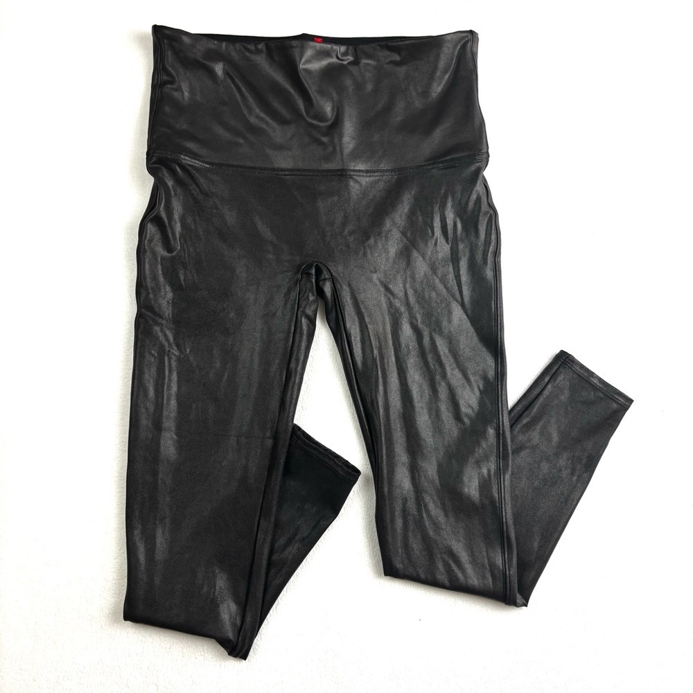 SPANX Faux Leather Moto Banded High Waist Ankle Compression Leggings Size 1X - Picture 2 of 15